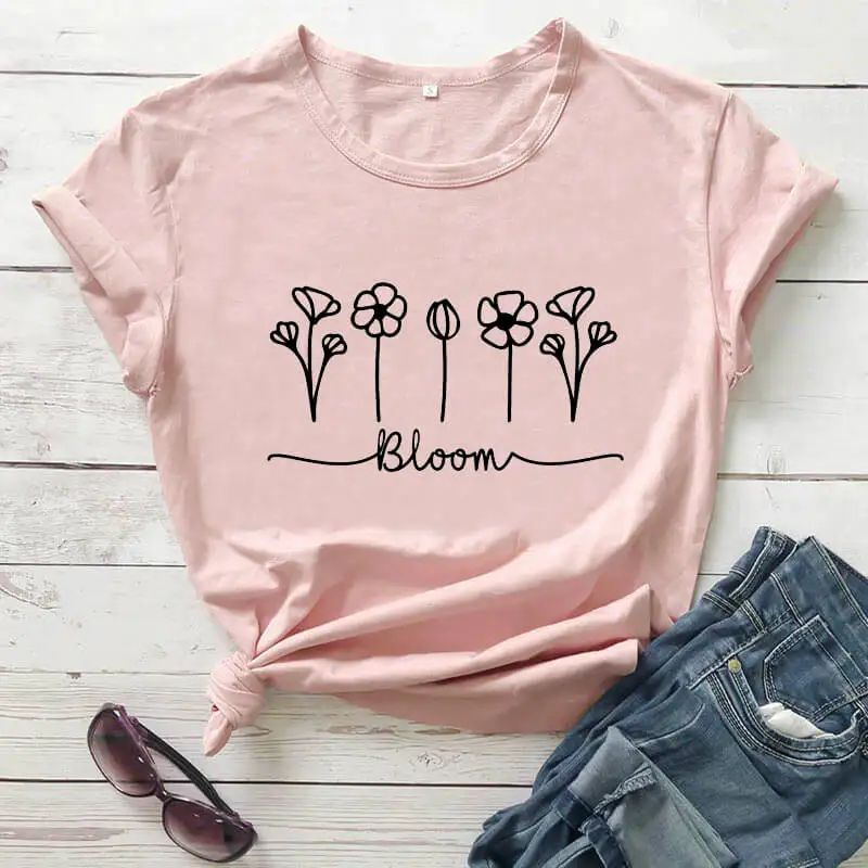 

Bloom Flowers Shirt New Arrival Summer Casual 100%Cotton Funny T Shirt Nature Shirt Daisy Tees Gift for Her