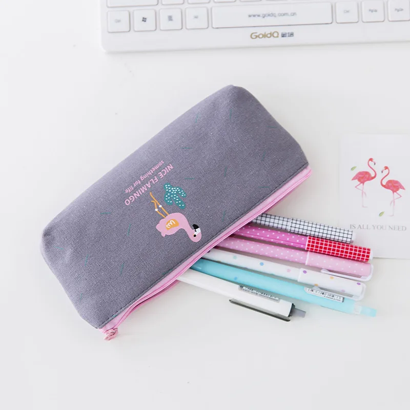 Cute Pink Flamingo Canvas Pencil Storage Case Organizer Pen Bags Pouch Pencil Bag School Supply storage bag purse eco friendly