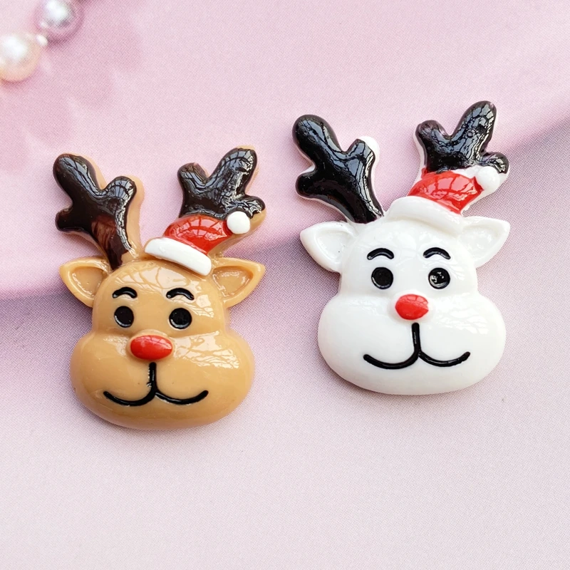 8Pcs Kawaii Cute Resin Mixed Christmas Deer Head Flat Back Cabochons Scrapbooking DIY Jewelry Craft Decoration Accessories F75