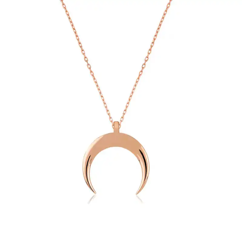 Silver Crescent Moon Necklace 925 Sterling Women Fine Jewelry Wedding Party Birthday Gift - Box - Pendant - Chain Choker - Female - Ladies - Fashion