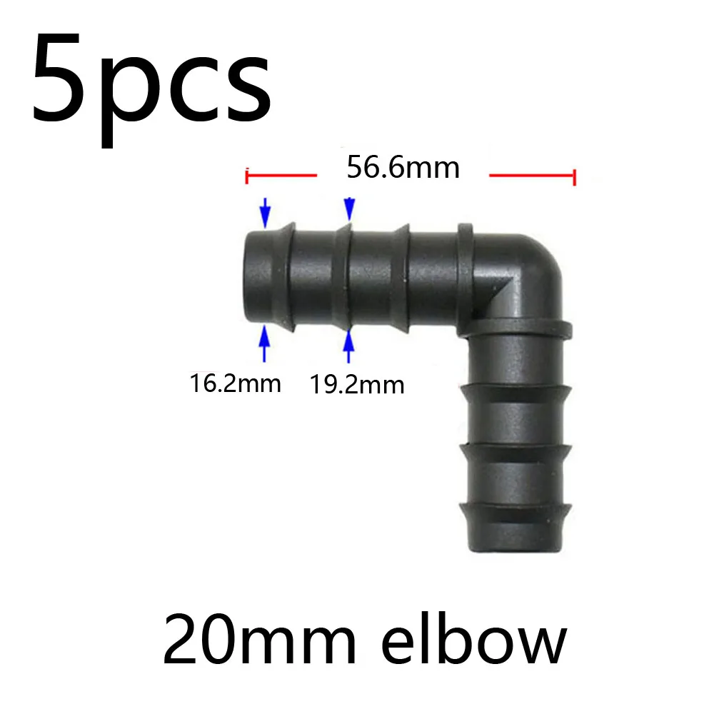 Garden Irrigation Tubing Fitting 16 20 25mm Pe Tube Tee Elbow Equal Barb Connector End Plug Reducer Tee Micro Drip Adapter