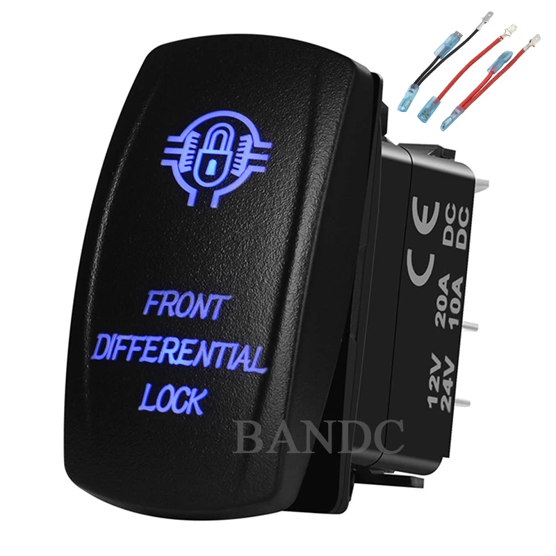 FRONT DIFFRENTIAL LOCK Rocker Switch Laser-Etched 5P On-Off SPST for Car Boat Truck Carling RV , Waterproof，Jumper Wires Set