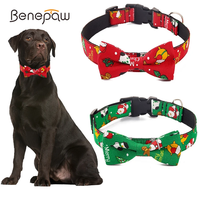Benepaw Removable Bow Tie Dog Collar Christmas Durable Adjustable Buckle Pet Collar Suitable For Small Medium Large Dogs Cats