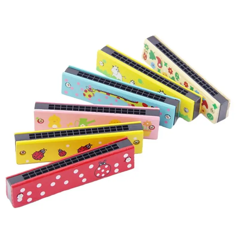 Musical Toys 16 Holes Harmonica Wooden Harp Woodwind Music Instrument Educational Funny Toys For Children Kids Baby