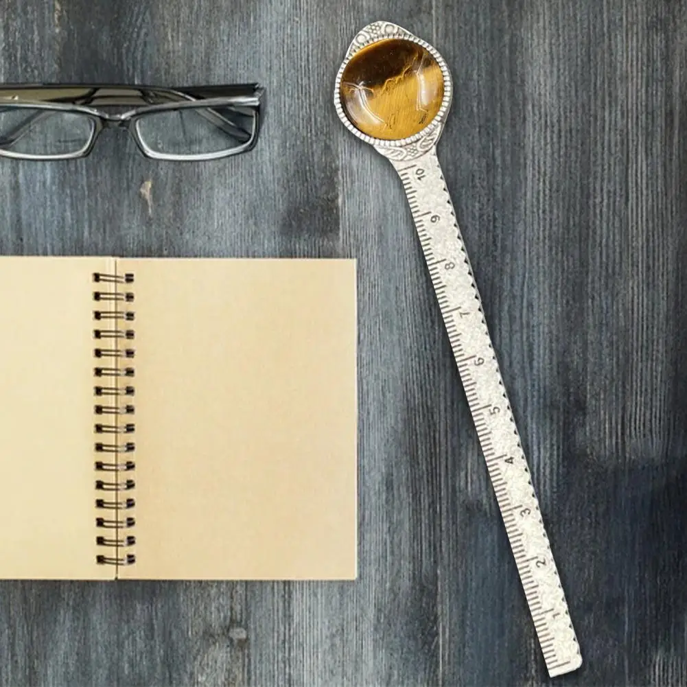 Marcador durável de bronze antigo marcador tigre olhos incrustados falso gemas medição régua marcador para a marcação do livro