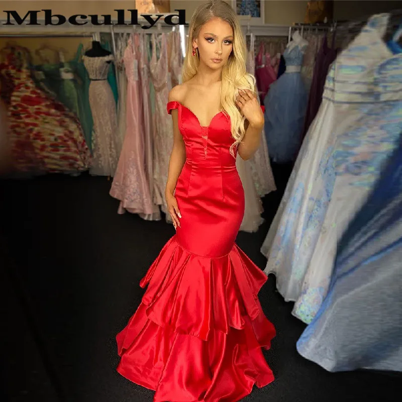 

Mbcullyd Red Mermaid Prom Dresses Long 2023 Off Shoulder Evening Dress For Women Cheap Plus Size vestidos de fiesta de noche