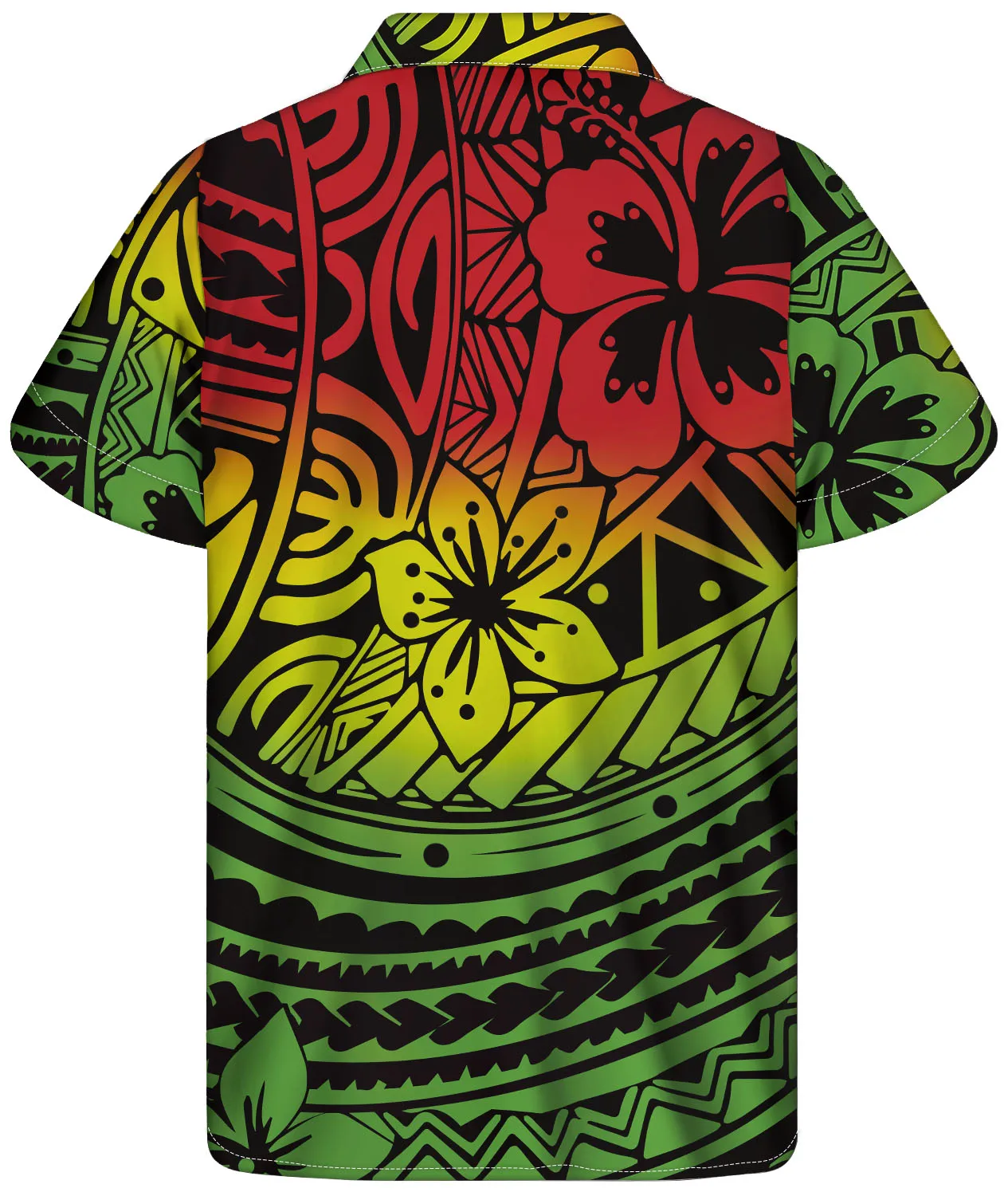 Men's Ethnic Style Tops Polynesian Tribal Rasta Color Background With Hibiscus Print Custom Men's Mature Shirt Wholesale Price