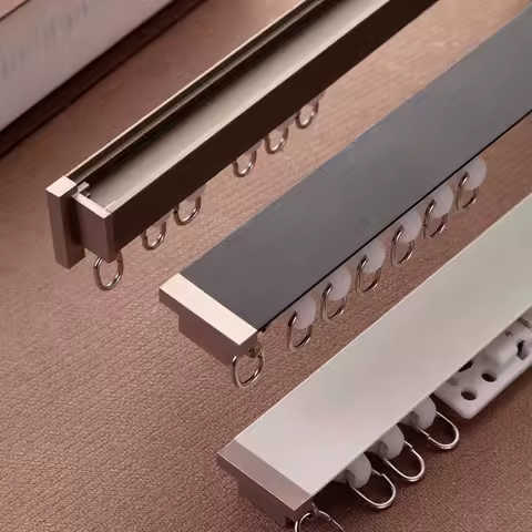 Double-Deck Aluminium Alloy Curtain Rails and Seal, Nami Strip Silencing Tracks, Light Champagne, Four Colors, New Design