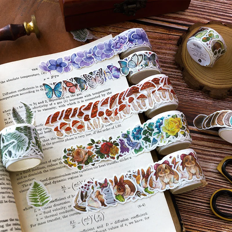 100pcs Autumn Forest Animals Washi Tape Scrapbooking Stickers Cute Sticker Rolls Self-adhesive Diy Decoration Stickers For Craft