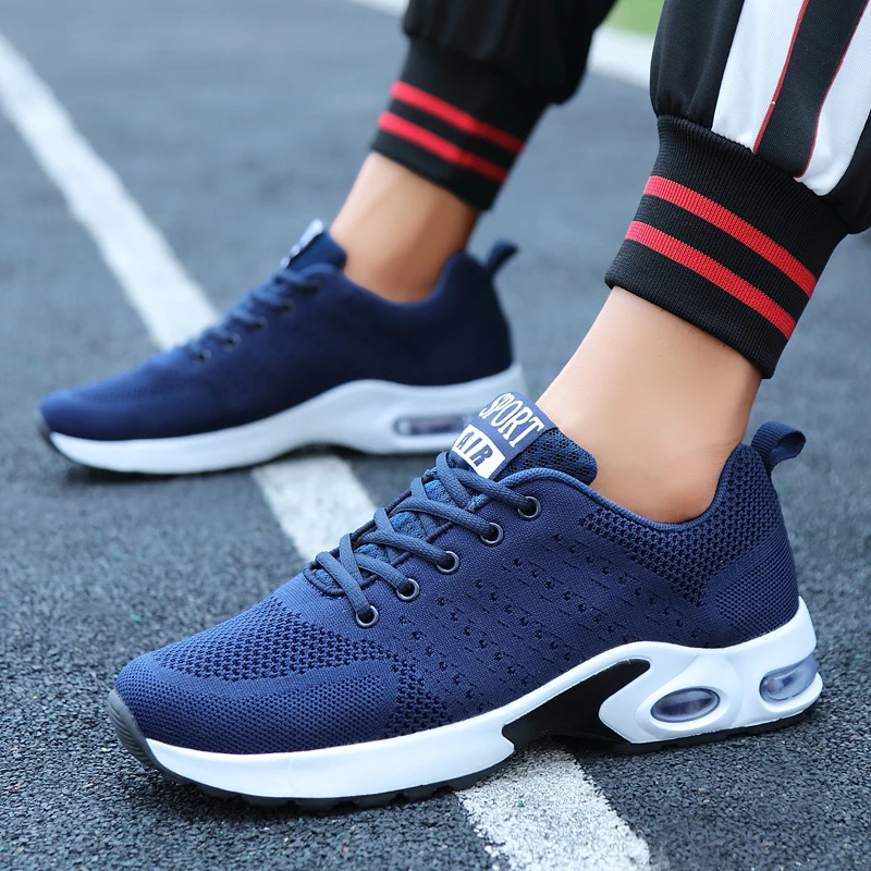 Men Air Cushion Sneakers Breathable Running Shoes  Women Outdoor Fitness Sports  Female Lace-up Casual  Big Size 44