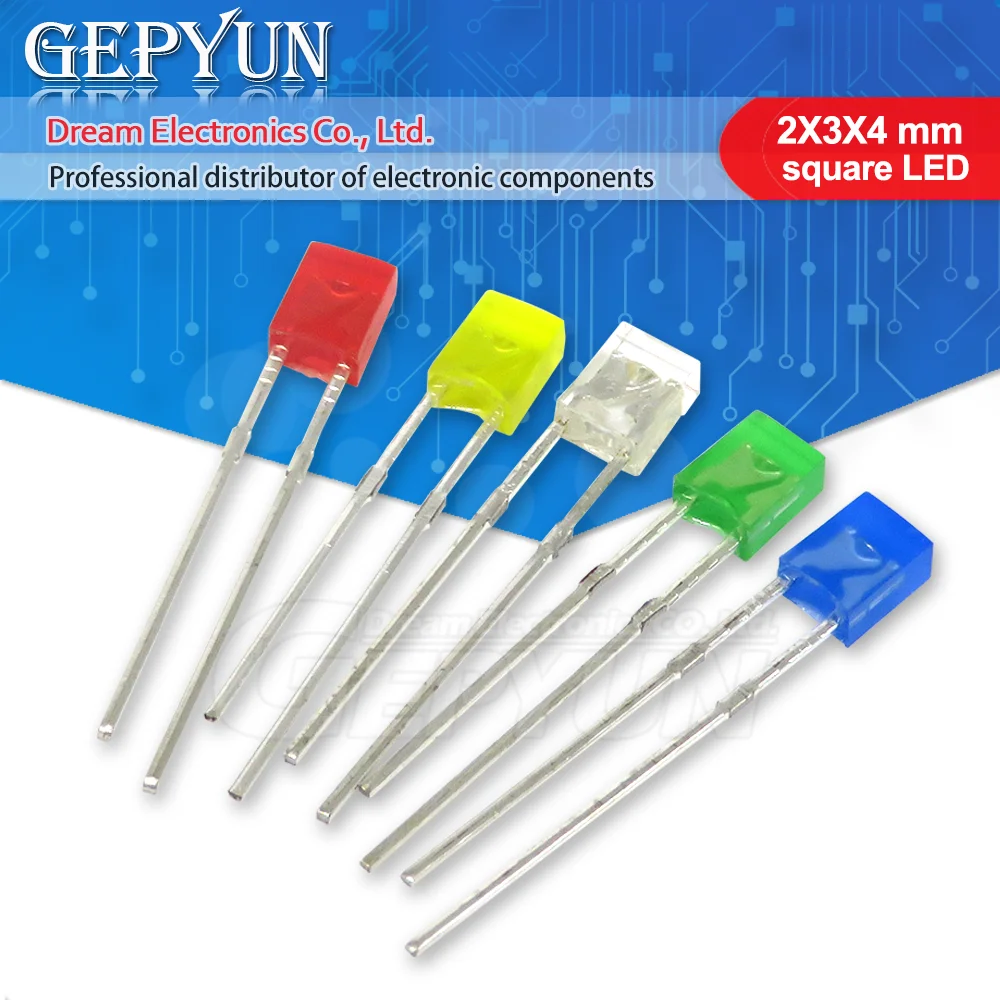 100pcs 2X3X4 square LED 234 red light emitting diode blue red green white yellow electronic DIY kit