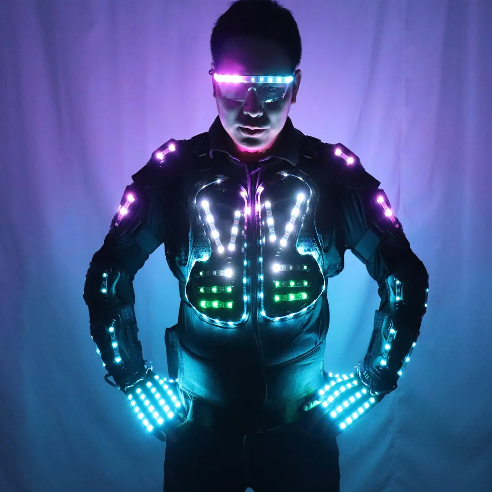 

Full Color LED Luminous Armor Light Up Jacket Glowing Costumes Suit Bar Dance Team DS Singer DJ Nightclub gogo Costume