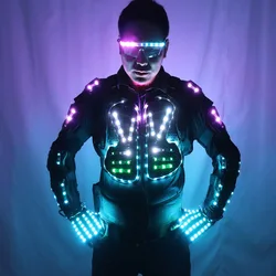 Full Color LED Armadura Luminosa Light Up Jacket Trajes Brilhantes Terno Bar Dance Team DS Cantor DJ Discoteca gogo Traje