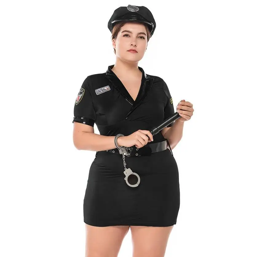 زي ضابط شرطة نسائي للبالغين مقاس كبير زي شرطي أسود زي شرطة الهالوين للنساء زي فانتازيا