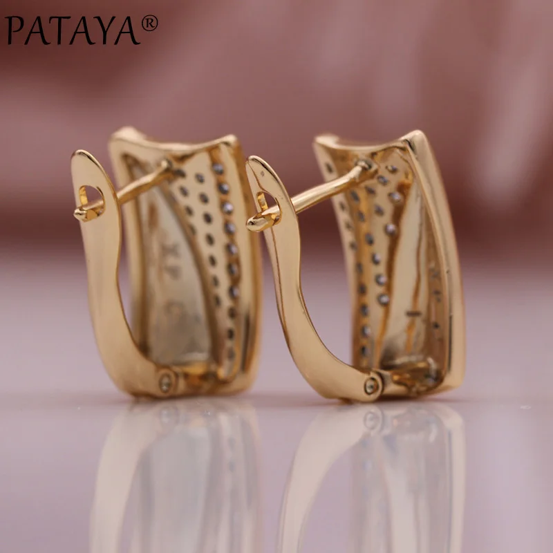 PATAYA New Natural Zircon Dangle Earrings Micro Wax Inlay Luxury Earring 585 Rose Gold Color Women Wedding Fine Fashion Jewelry