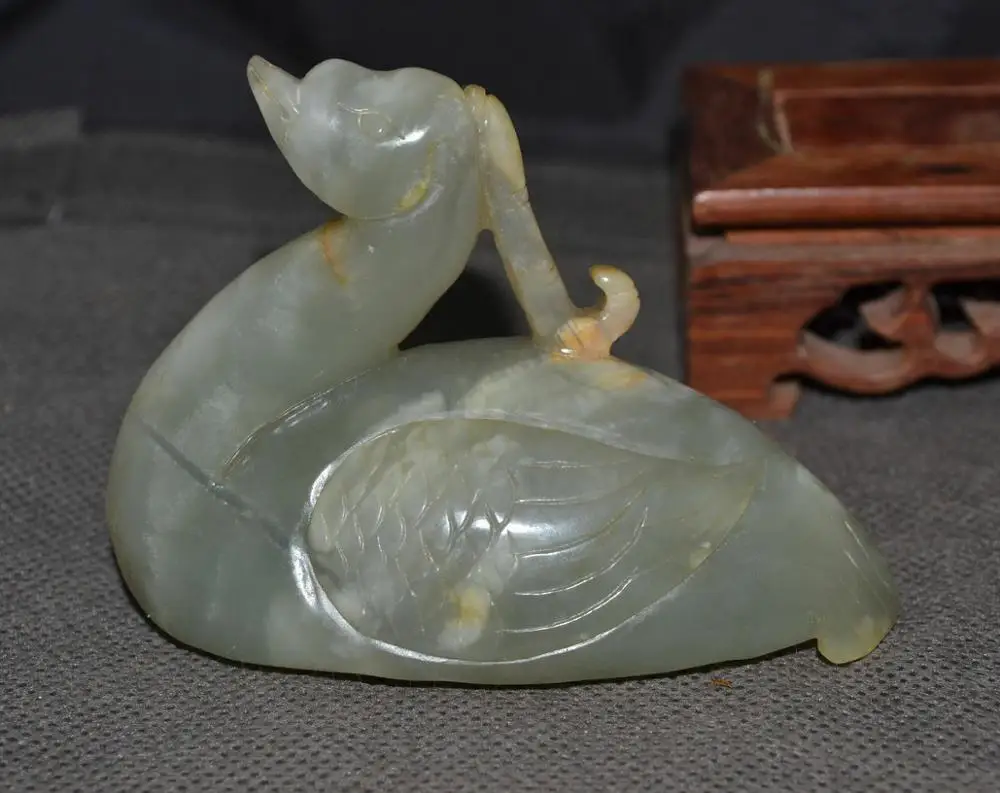 Big Treasure Chinese Vintage Hetian Jade Goose Swan Animal Totem Statuette Carving LLZB0522 Timestown 20201128A