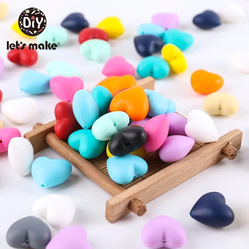 

Let's Make BPA Free 50pc Silicone Beads Heart Teething DIY Rattle Accessories Montessori Toys Silicone Baby Teether Biting Toy