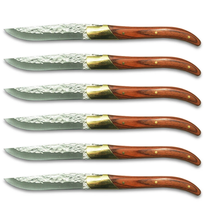 4/6/10pcs 22.5cm 8.25'' Laguiole Steak Knives Hammer Blade Dinner Knife Wood Handle Copper Japan Tableware set Creative Cutlery