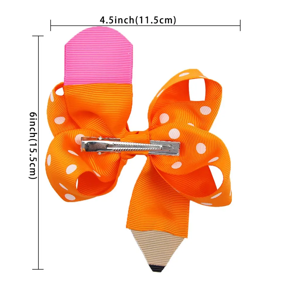 CN Fashion Back To School Pencil Print Hair Bows for Girls Hair Clips Cute Dot Bowknot Hairgrips Kids Hair Accessories