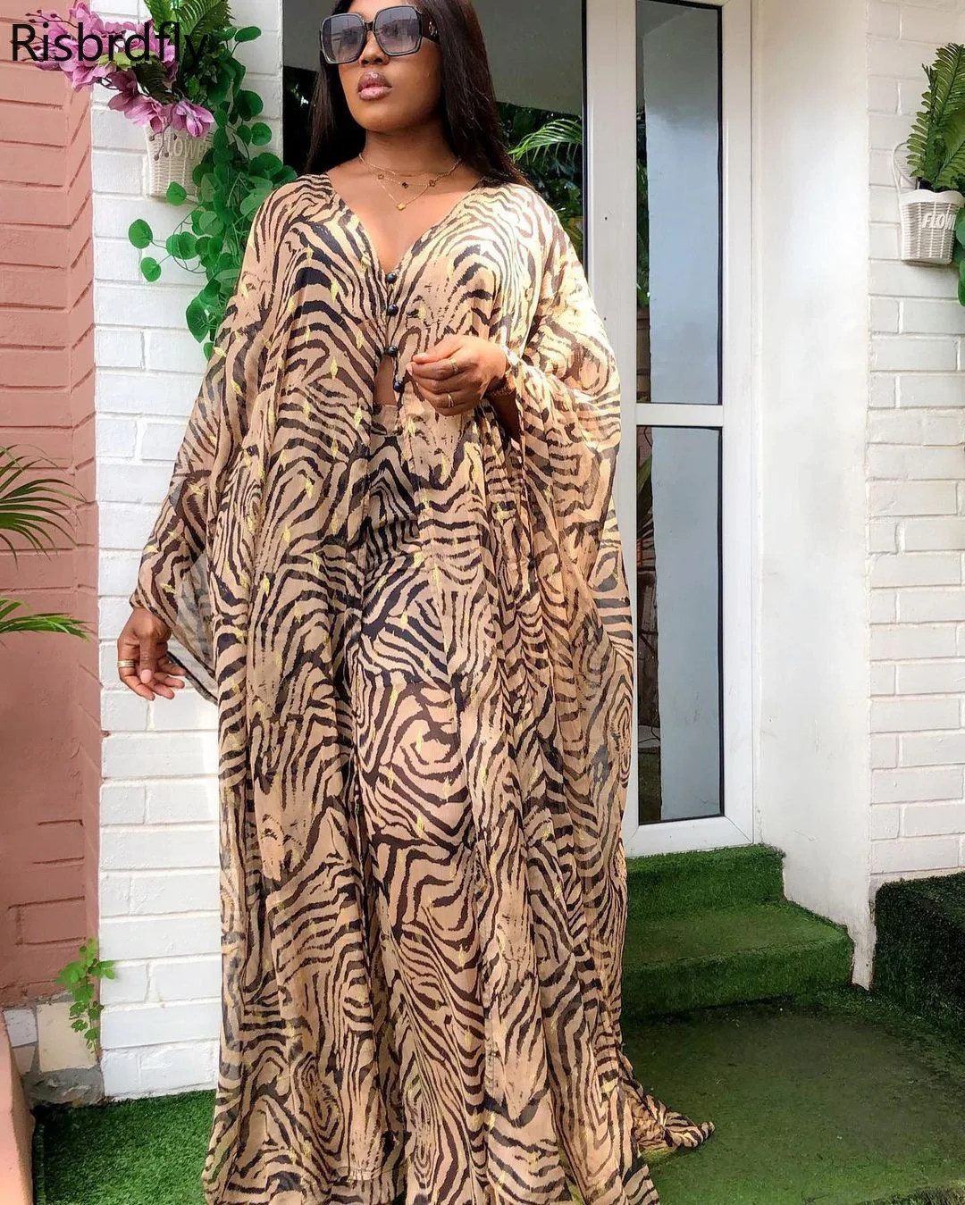 

2021 African Women Two Piece Maxi Dress + Pants Sets Plus Size African Clothes for Women Tracksuit Kaftan Dresses Boubou Robe