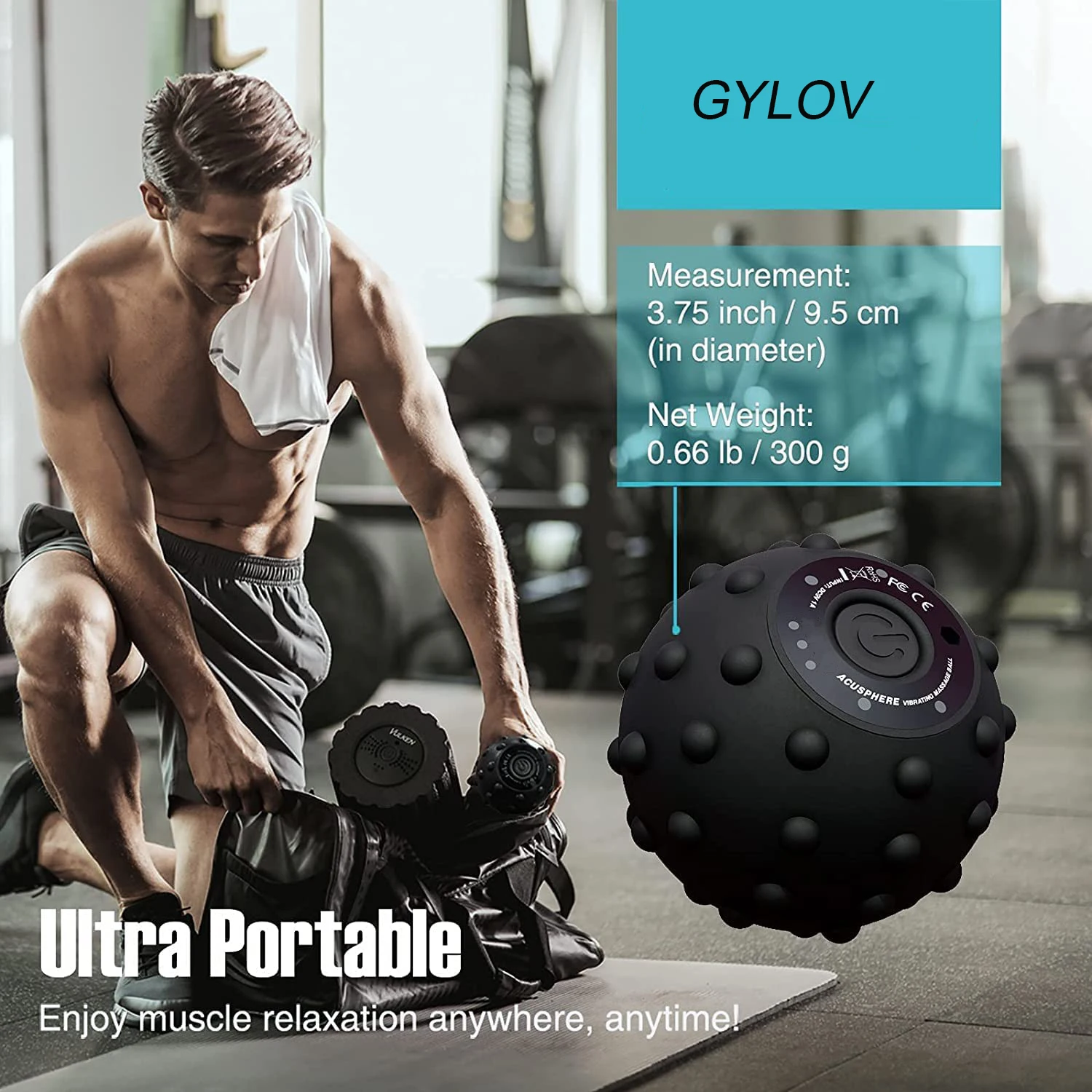 Bola de massagem vibratória de alta intensidade para fascite muscular e plantar, alívio das dores, ioga fitness, rolo elétrico, 4 velocidades