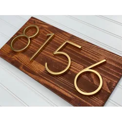127mm Golden Floating Modern House Number Satin Brass Door Home Address Numbers for House Digital Outdoor Sign Plates 5 In. #0-9