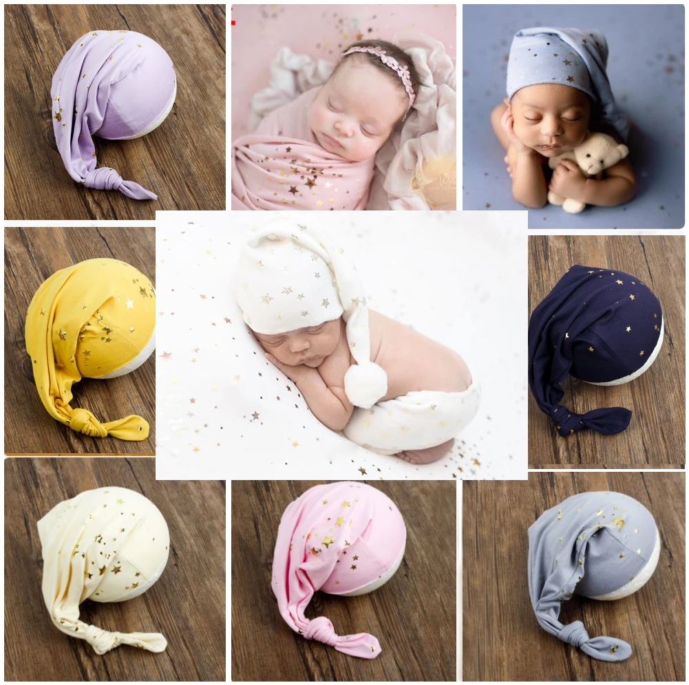 Newborn Baby Photo Hat Bonnet Gold Stars Infant Boys Girls Photo Shoot Cap Beanie Sequined Star Bebe Hats Photo Props