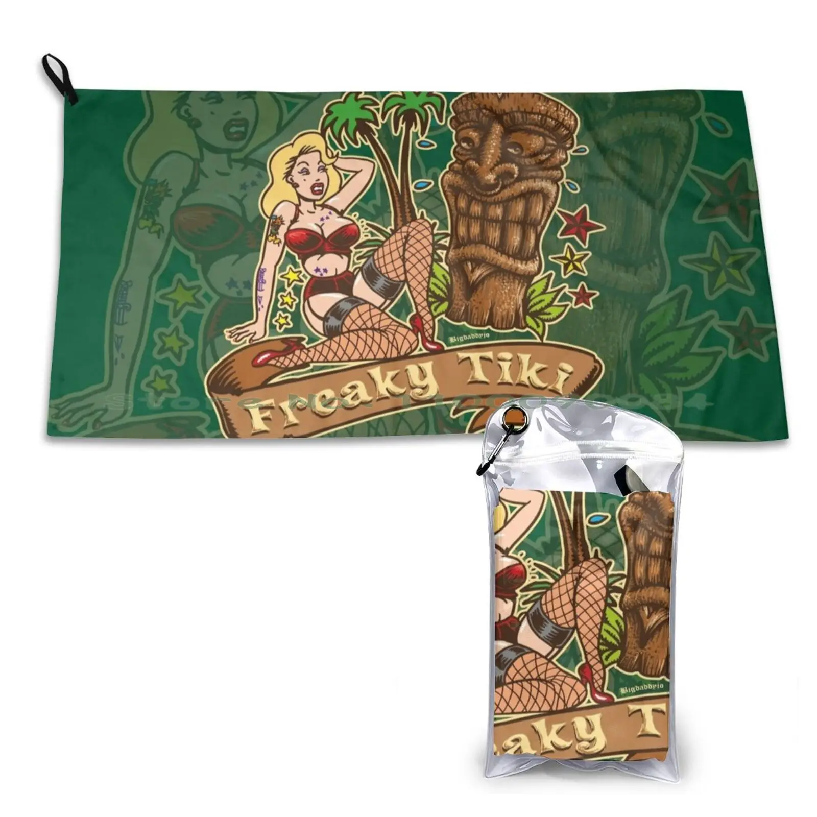 Freaky Tiki Quick Dry Towel Gym Sports Bath Portable Up Tiki Freaky Jungle Kustom Art N Roll Bigdaddyjo Soft Sweat-Absorbent