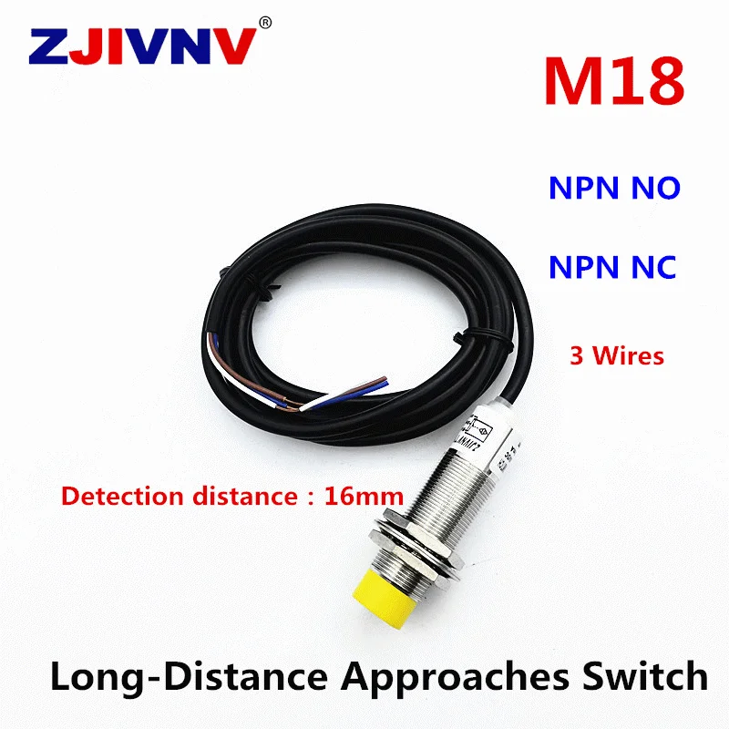 M18 NPN Non-flush/Flush High on-off Frequency Long-Distance Proximity Switch NO/NC 3 Wires Detection Distance 8mm/16mm LM18