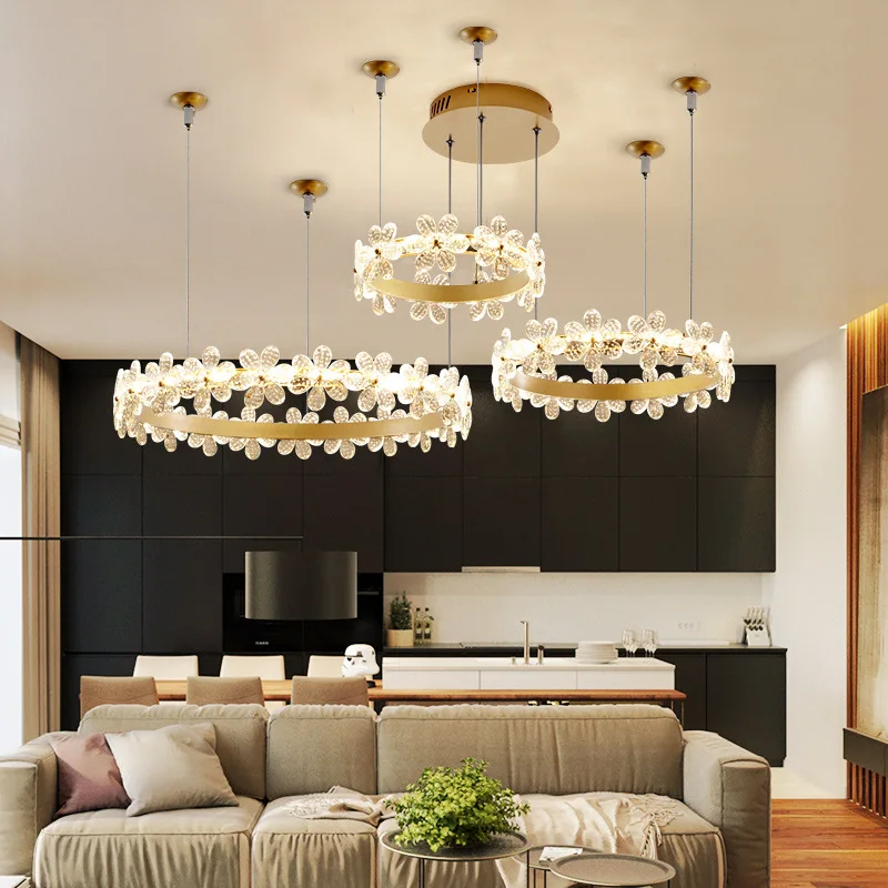 

Post-modern Luxury LED Chandelier Lighting Crystal Romantic Round Hanging Lamp Nordic Living Room Home Deco Restaurant Fixtures