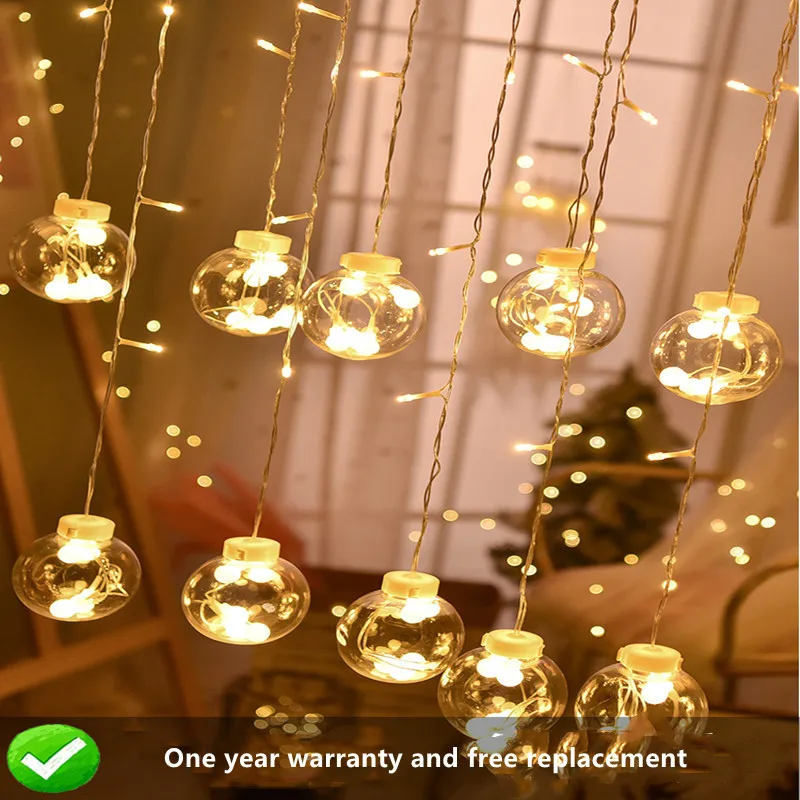 3.5m luzes de natal 220v lua estrela lâmpada led luzes da corda decoração para casa interior casamento led cortina luzes decoração do feriado