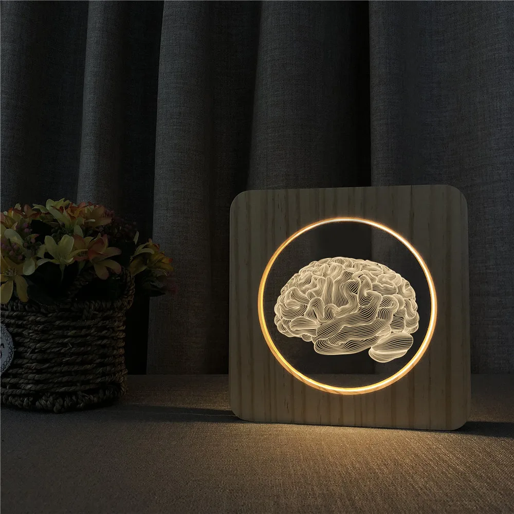 Brain Shape 3D LED Arylic Night Lamp Table Light Switch Control Carving Lamp for Friends Room Decorate Dropshipping Gift