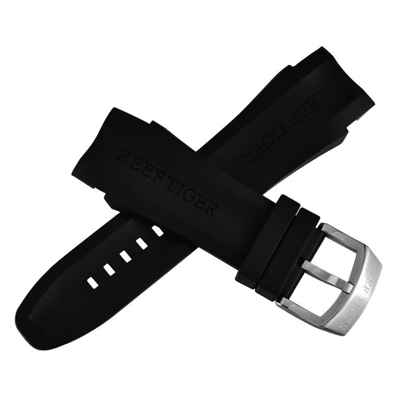 Reef Tiger/RT Soft Rubber Watch Band Waterproof Watch Strap 23mm Width Black Rubber Strap for Men RGA3069