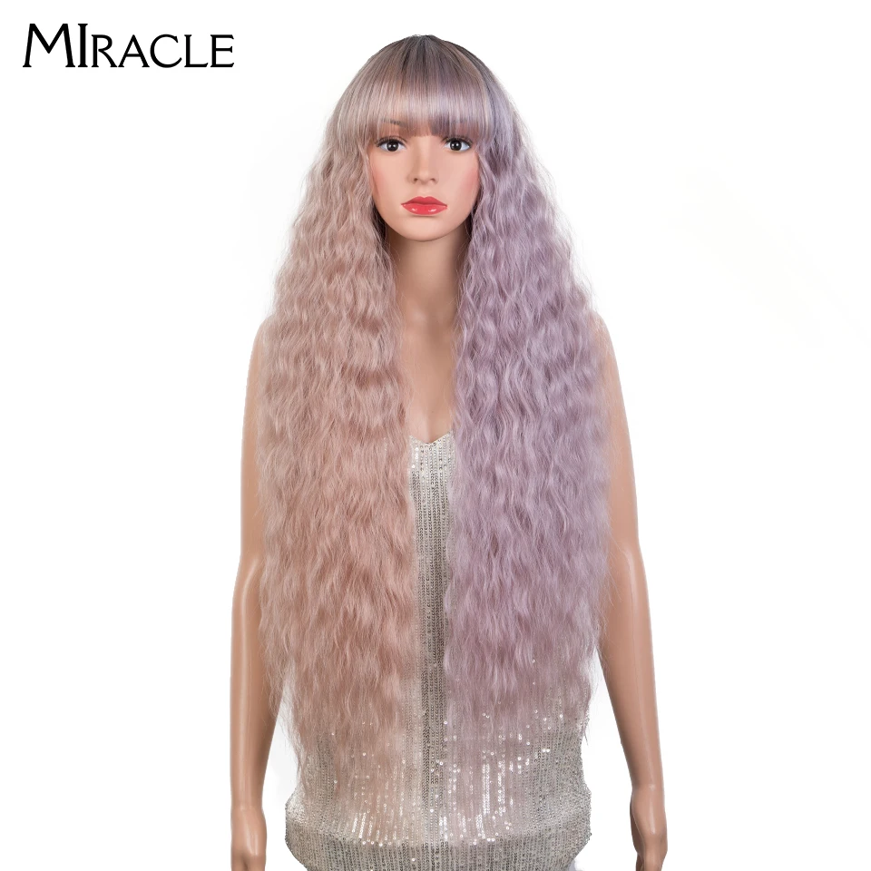 

Miracle Ombre Brown Long Water Wavy Lolita Cosplay Wig Nature Hair 36Inch Ombre Pink Heat Resistant Synthetic Wigs For Women