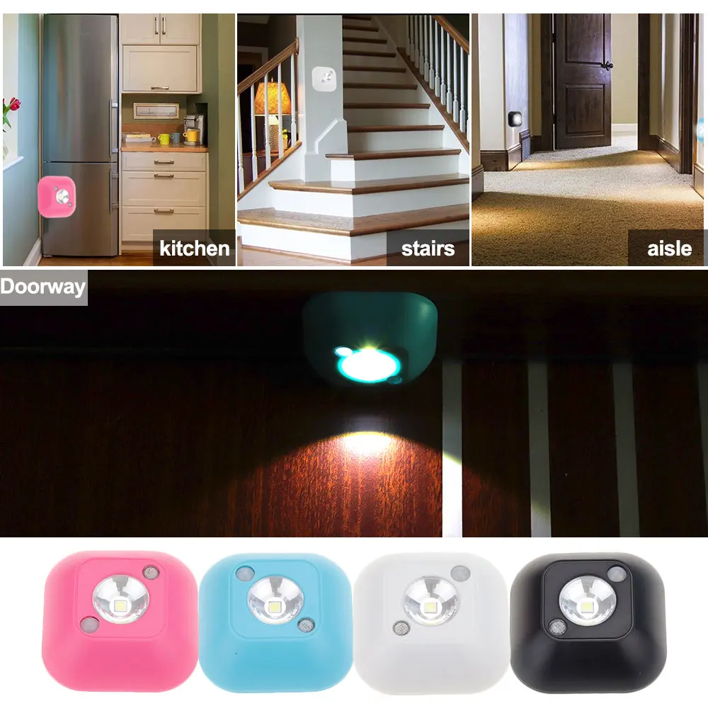 Aimkeeg LED Sensor Night Light PIR Infrared Motion Activated Sensor Lamp Battery Powered Wall Lamp Cabinet Stairs Light