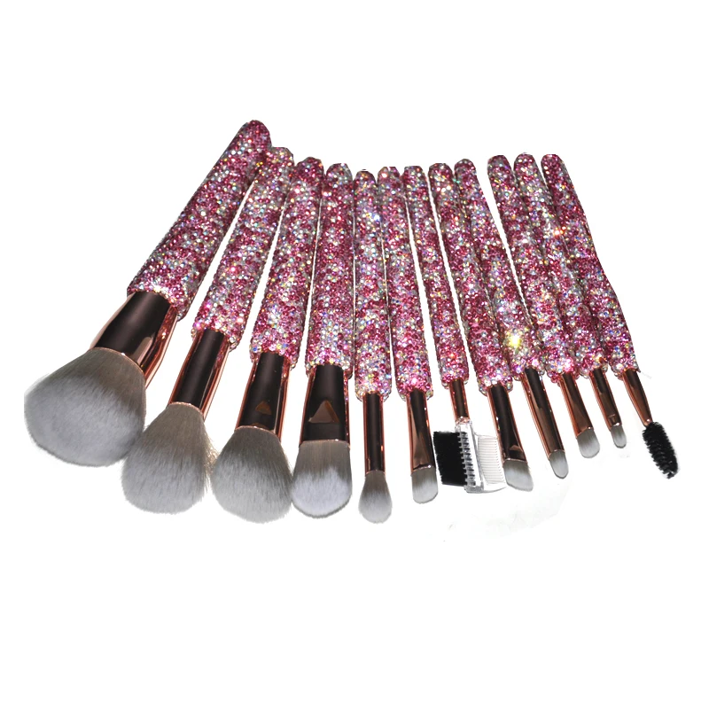 High-end Shiny Diamond 12 Makeup Brush Set Loose Powder Eye Shadow Brush Makeup Professional Full Set Tools Cosmetic Storage Box