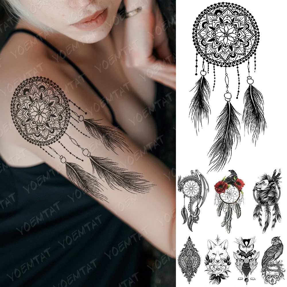 

Waterproof Temporary Tattoo Sticker Lion Dragon Dream Catcher Flash Tattoos Owl Fox Rose Body Art Arm Fake Sleeve Tatoo Women