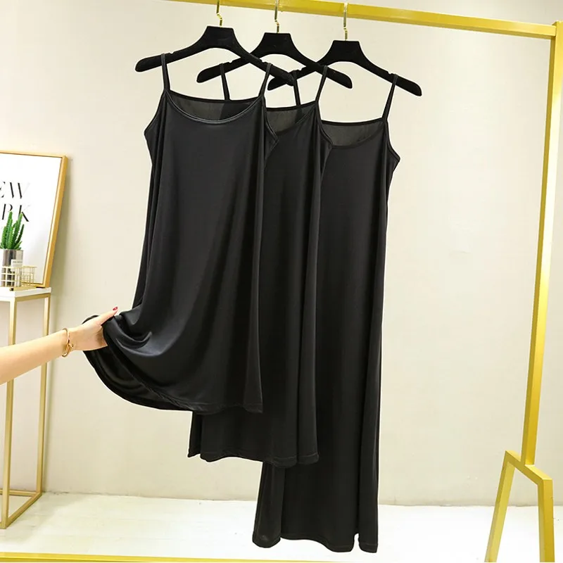 Full Slips Under Dress Women Summer Plus Size Sleeveless Satin Petticoat Underskirt Spaghetti Strap Women Sling Dress