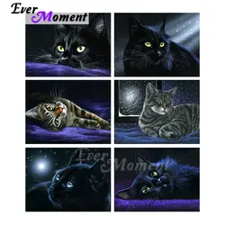 Ever Moment Diamond Painting Animal Black Cat 5D DIY Embroidery Full Square Resin Drill Diamond Display Handicraft ASF2247