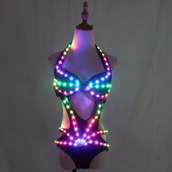 Full Color Pixel LED Lights Jacket Coat Jazz Bar Ds nuovo abito Sexy Dj Bikini Nightclub Gogo Lead Dancer Group Dance Costume