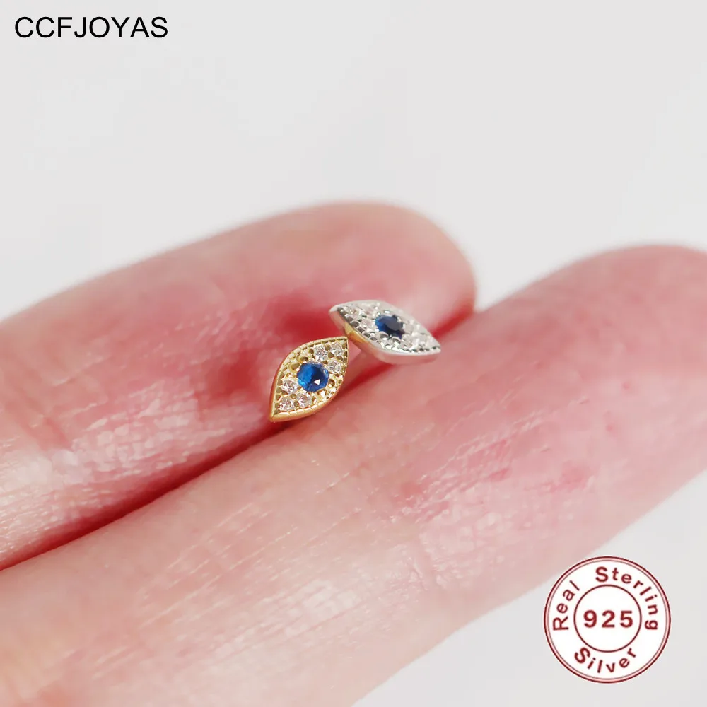 

CCFJOYAS Simple Mini Evil Eyes Stud Earrings for Women 925 Sterling Silver Blue/White Zircon Eyes Studs Fashion Piercing Jewelry