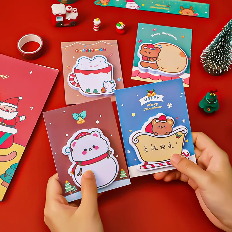 30 Sheets Christmas Cute Memo Pad Stickers Student Message Sticky Notes Paper Can Be Pasted Decorative Office Stationery Memo