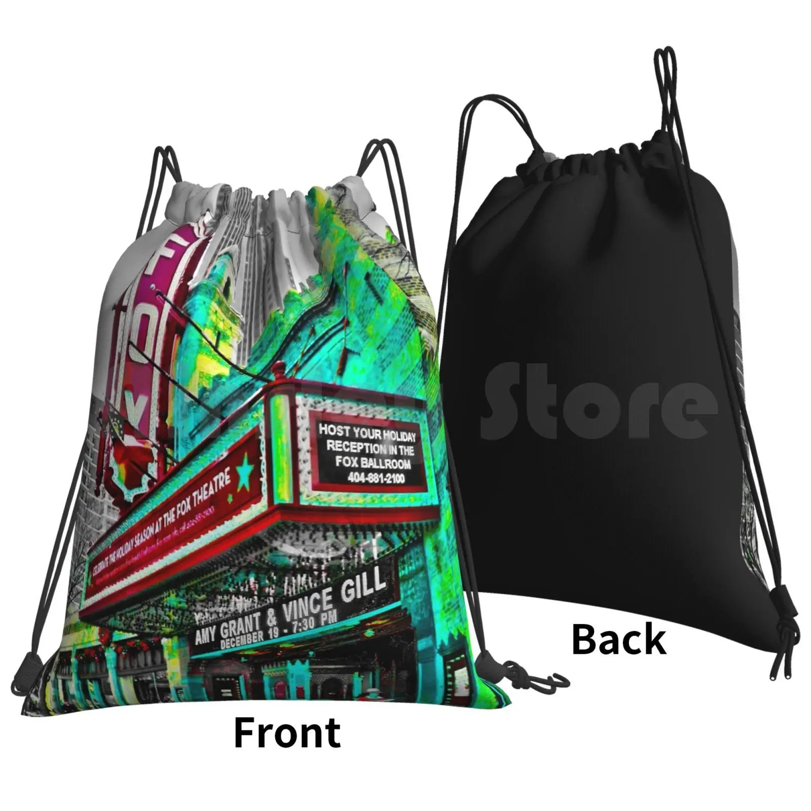 The Fabulous Fox Theater-Atlanta , Georgia Backpack Drawstring Bags Gym Bag Waterproof Fox Theater Fabulous Atlanta