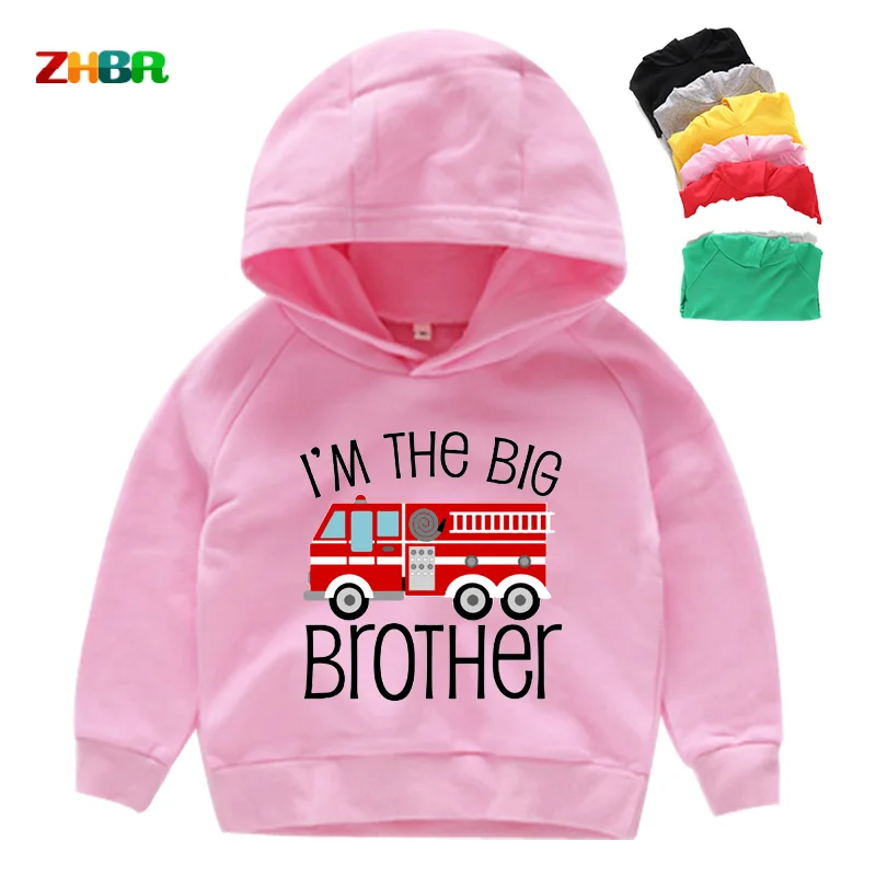 2-9Y Fire Engine Graphic Print Clothing Boys Girls Kids Hoodies Sweater Clothes Gifts Toddler Cartoon Printing Hoodie Sweatshirt