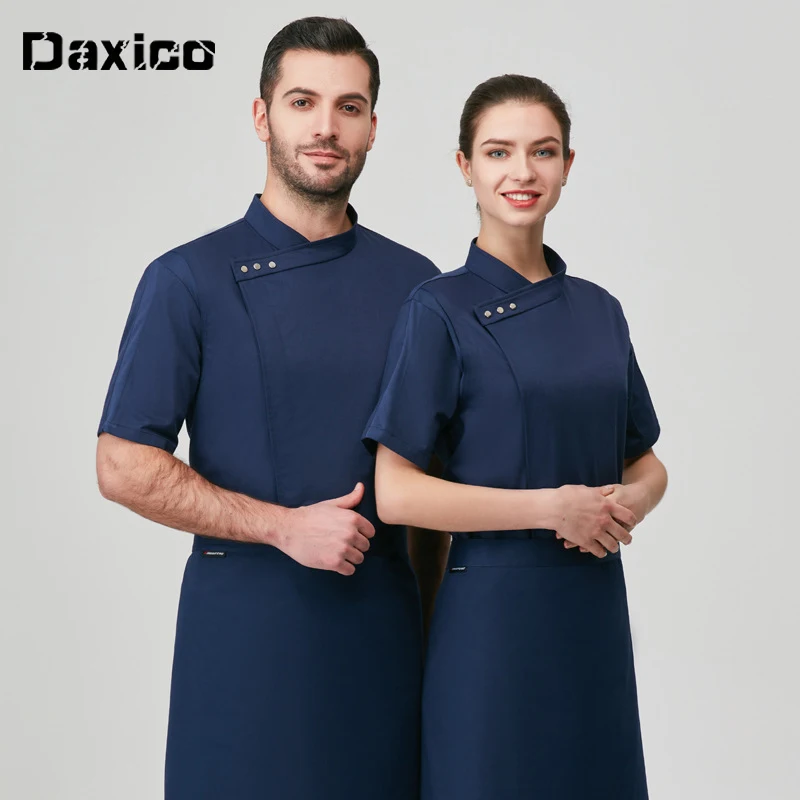 Chaqueta de Chef de verano para hombre y mujer, uniforme de camarero transpirable, Tops de cocina para Hotel, monos de un solo pecho para Catering