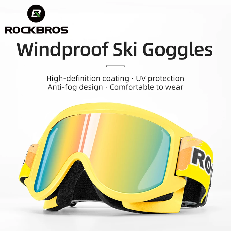 ROCKBROS Ski Glasses Windproof PC High Toughness Double-Layer Lens Ultralight UV400 Protection Anti-fog Goggles Children Glasses