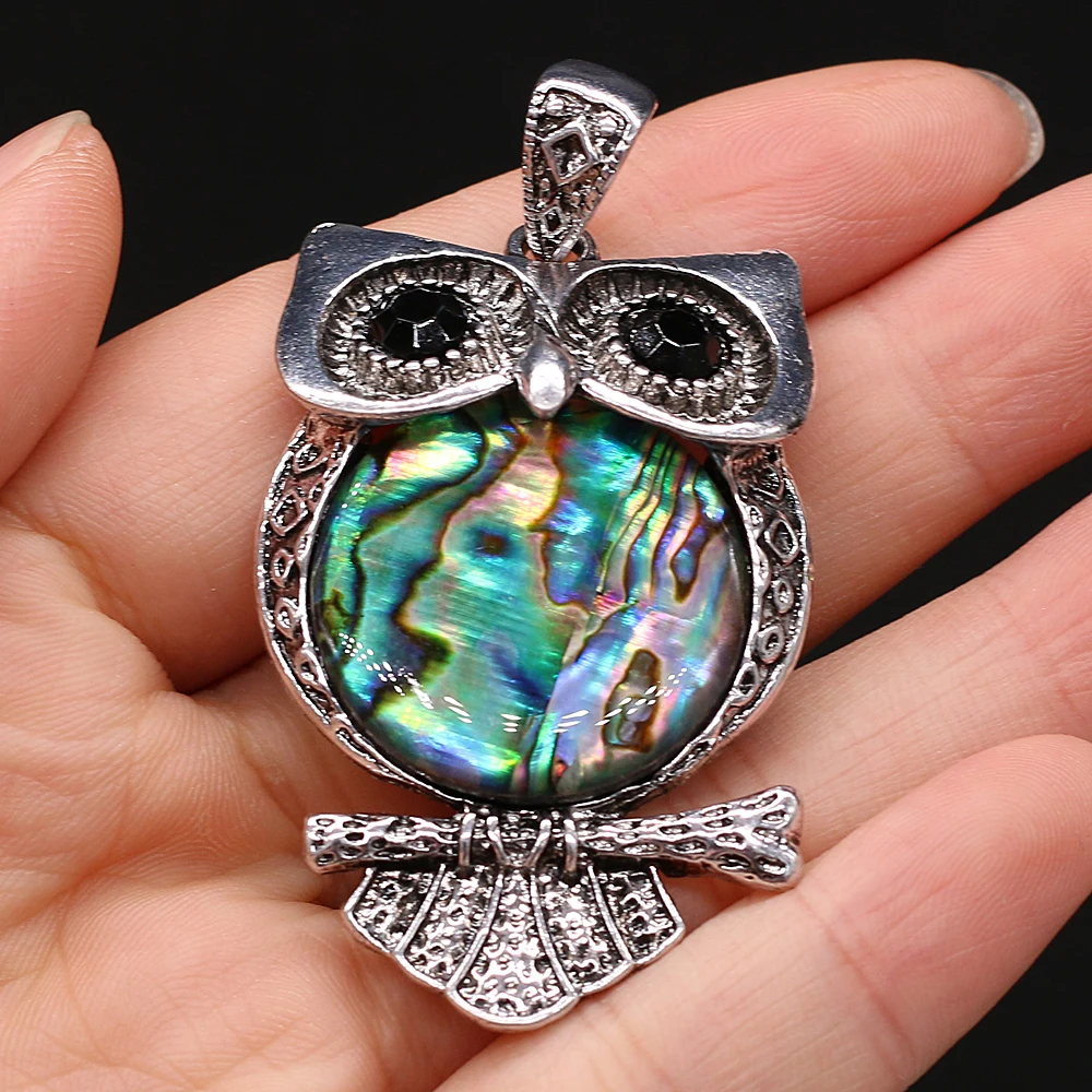 Natural Abalone Shell Pendant Owl Shape Natural Shell Pendant Charms for Making Women DIY Jewelry Necklace Size 30x55mm