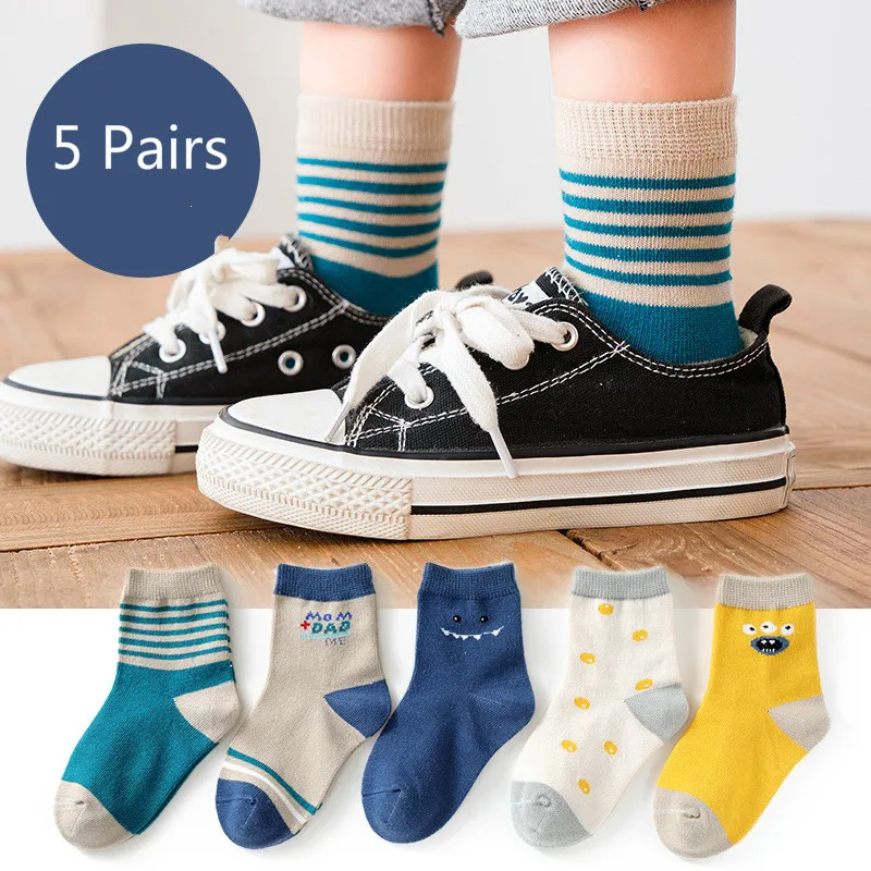 

5 Pair/Lot Kids Soft Cotton Socks Boy,Girl,Baby,Cute Cartoon Warm Stripe Dots Fashion Sport Socks Autumn Winter Children Gift