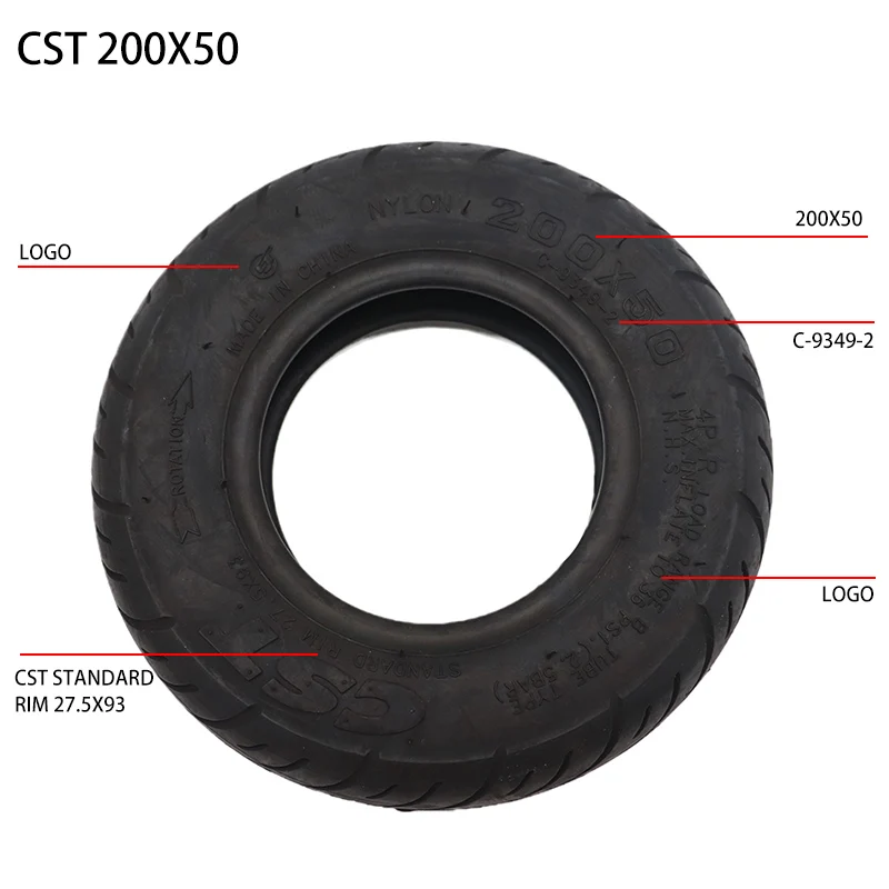 CST 200X50 Tire & Inner Tube 8x2 Inch Tyres for Electric Scooter Razor E100 E150 E200 ePunk Dune Buggy PowerRider 360 Crazy Cart