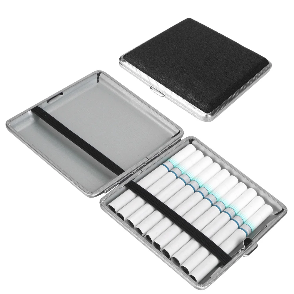 Stainless Steel Tobacco Cigarette Box For 20pcs Cigarettes Leather Cigars Cigarette Cases 1PCS Cigarette Tools Double-open
